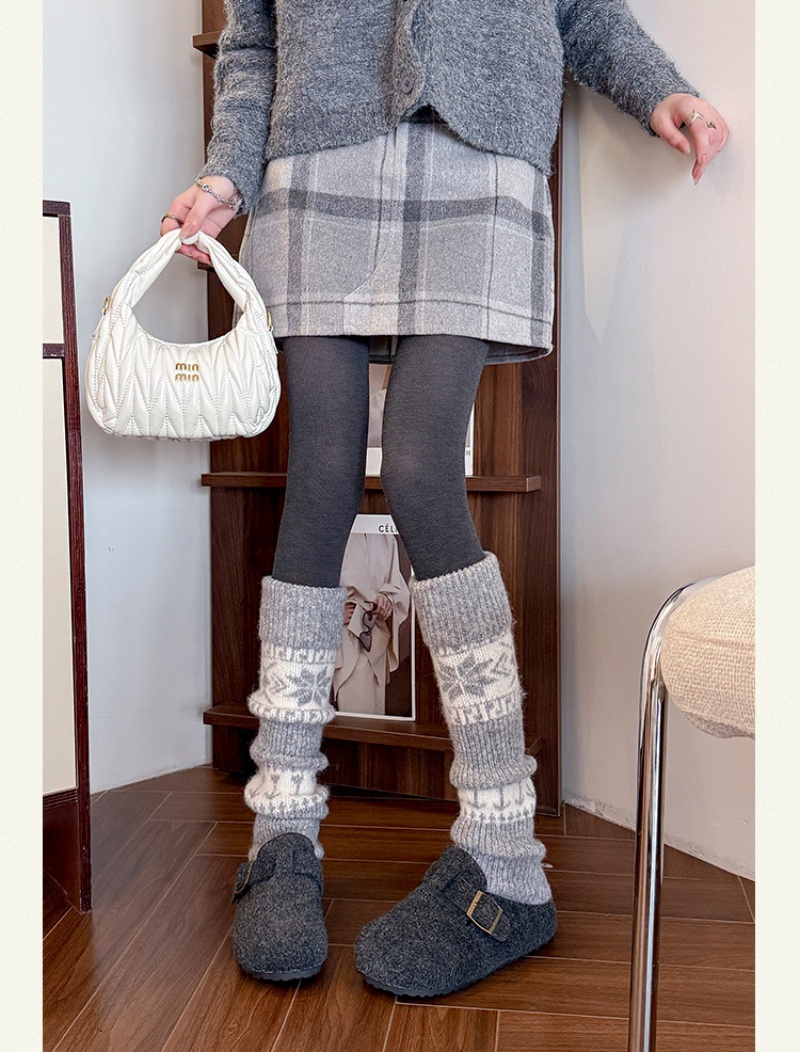 Womens Nordic Fair Isle Knit Leg Warmers Thicken Warm Knitted Foot Cover